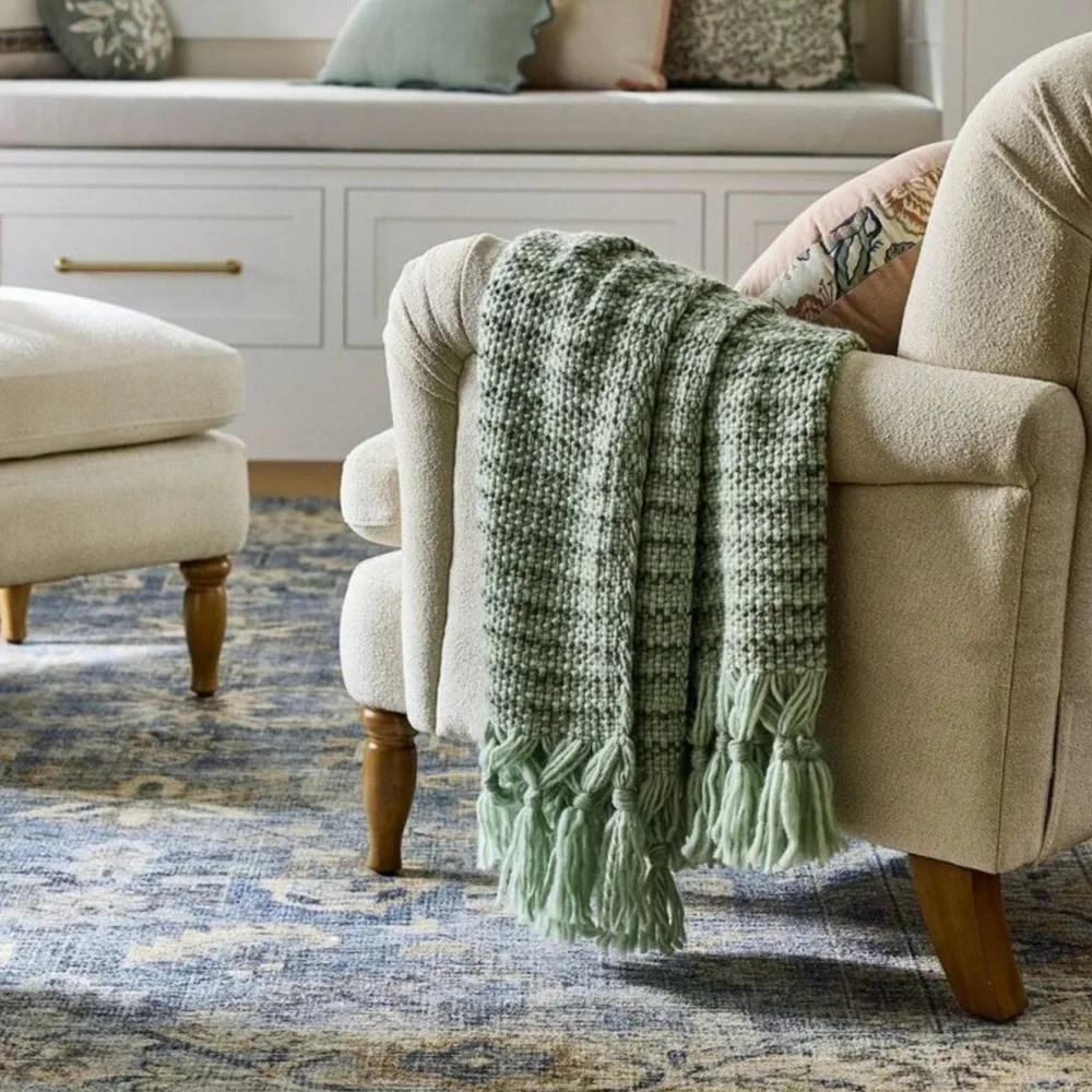 Threshold Studio McGee Woven Mixed Yarn Throw, Multi Green, 50”x60” - Picture 2 of 4